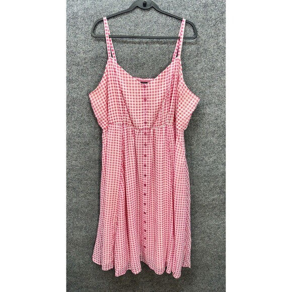 torrid Dresses & Skirts - Torrid Gingham Midi Dress Womens 4x Pink Chiffon Button Detail Spaghetti Strap